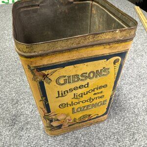 1900 Gibson's Linseed Liquorice & Chlorodyne LOZENGE‎ ADVERTISING TIN EC RICH NY